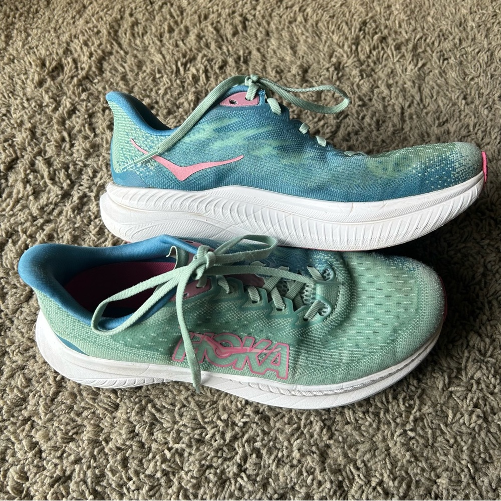 Hoka One One Mach 6 Womens 8.5 B Shoes Jadeite Alpine Blue Athletic Gym Sneakers